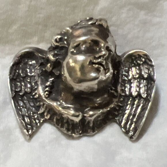 Sterling Silver Baroque Cherub Head Brooch 32 Grams Vintage - Picture 4 of 9